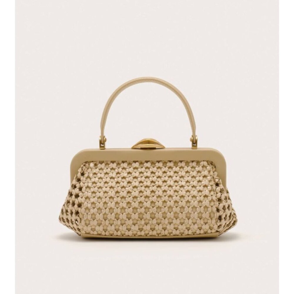 Cult Gaia Zuma Mini Crossbody in Sand - Woven Leather Kiss Lock - Picture 2 of 11